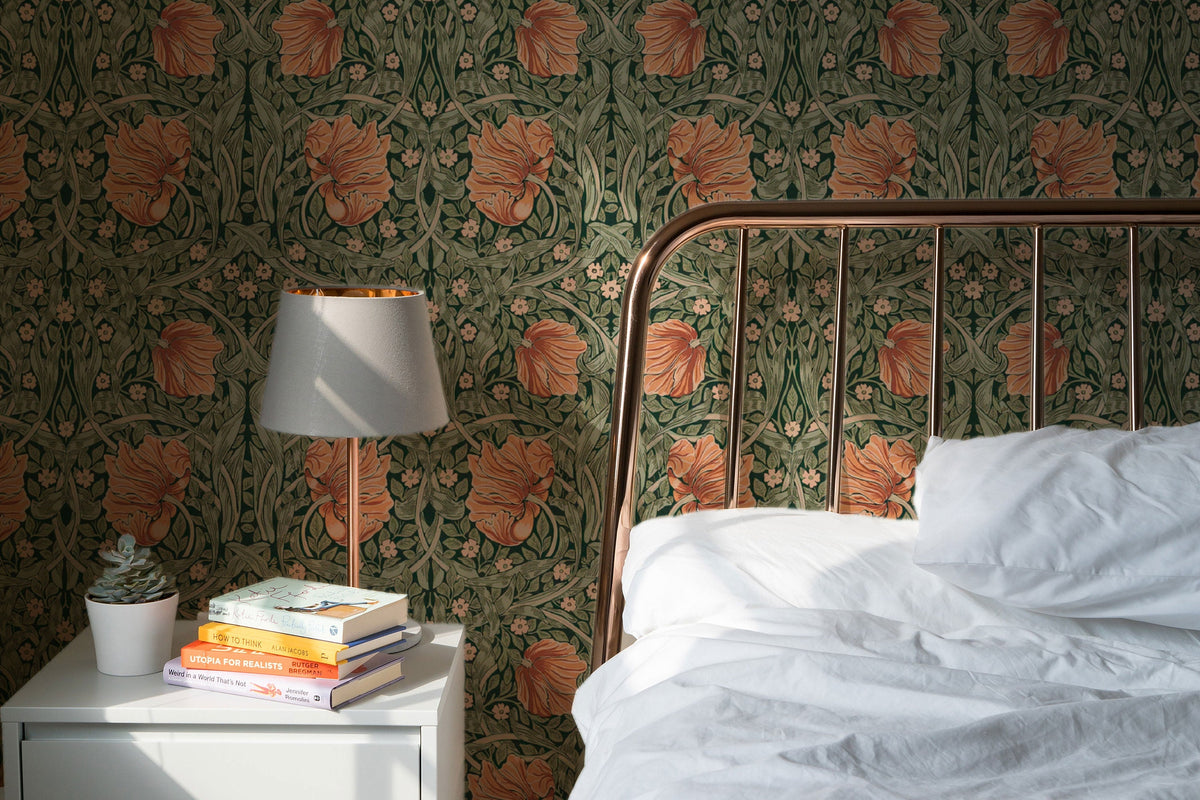 William Morris Pimpernel Pattern Wallpaper | Fabric & Light Canvas Texture Wall Murals | Peel and Stick or Traditional