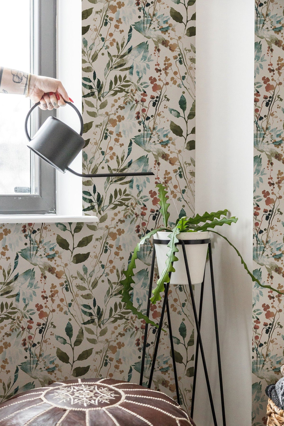 Herb Leaves Watercolour Wallpaper | Peel and Stick or Traditional