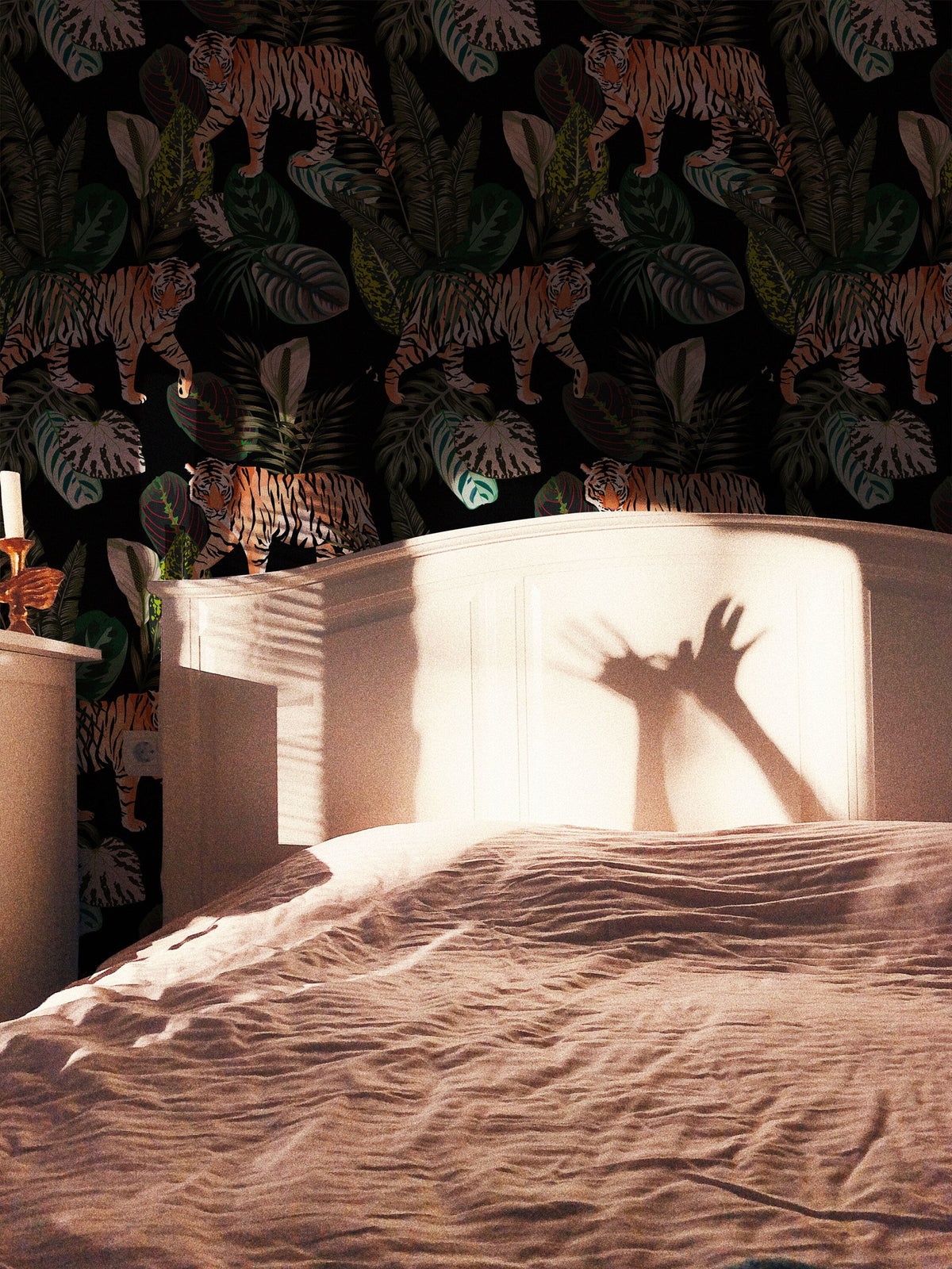 Vintage Botanical Wallpaper | Dark Tropical Plants with Tigers Wall Mural | Peel and Stick or Traditional