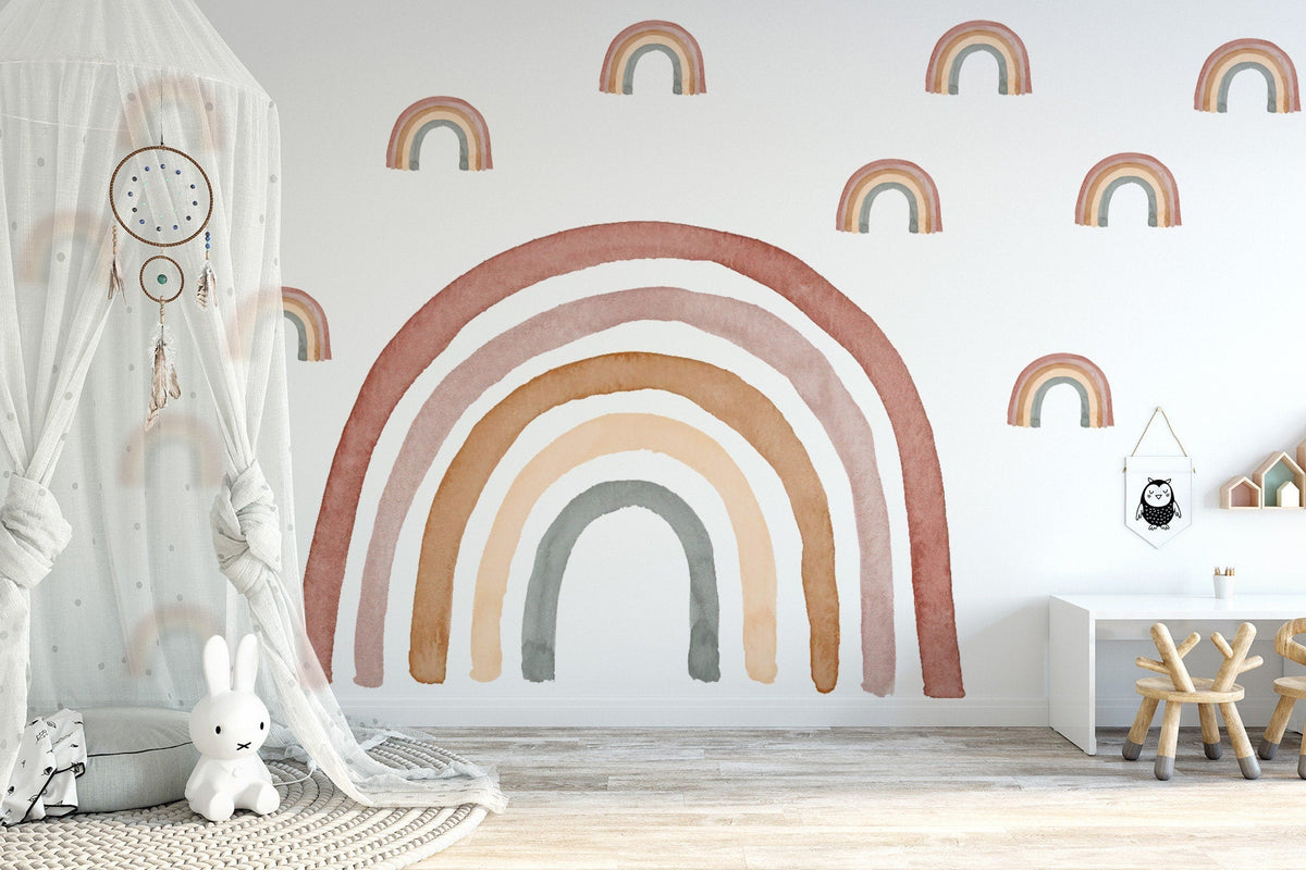 Watercolour Rainbow & Mini Rainbows Wall Decal | Muted Boho | Nursery Decor