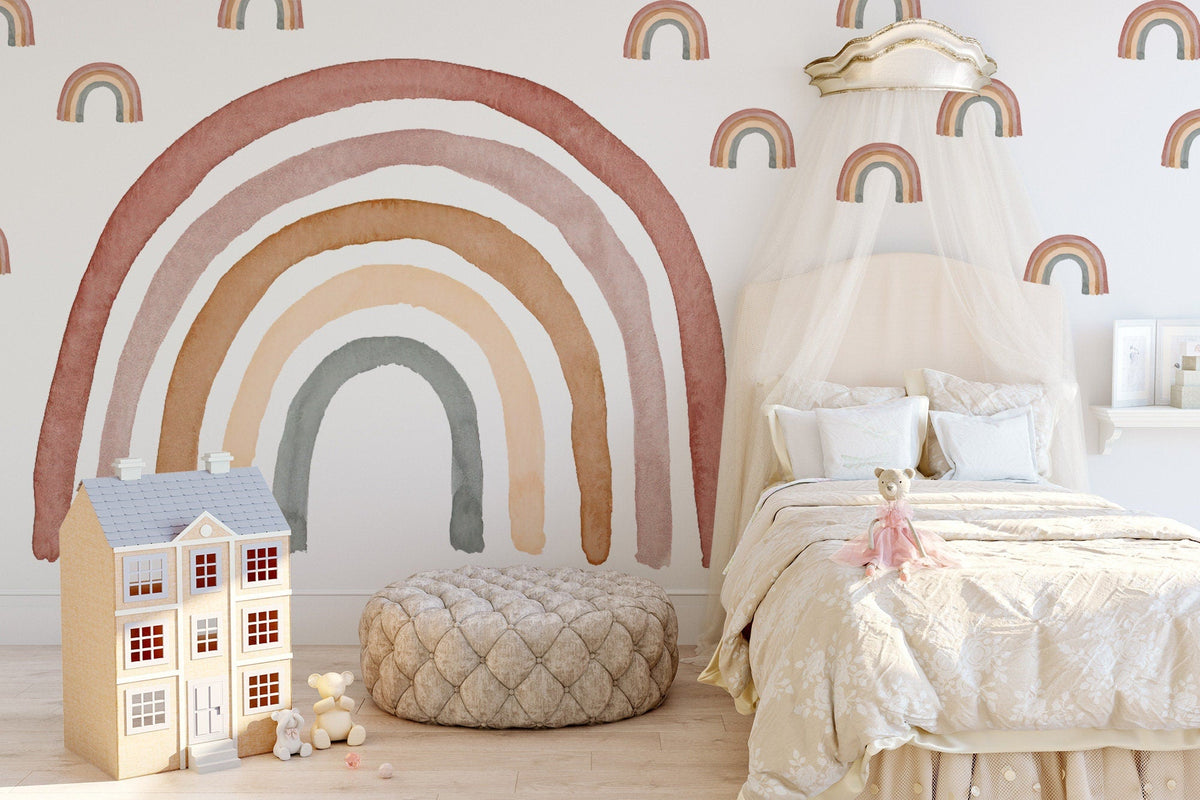 Watercolour Rainbow & Mini Rainbows Wall Decal | Muted Boho | Nursery Decor