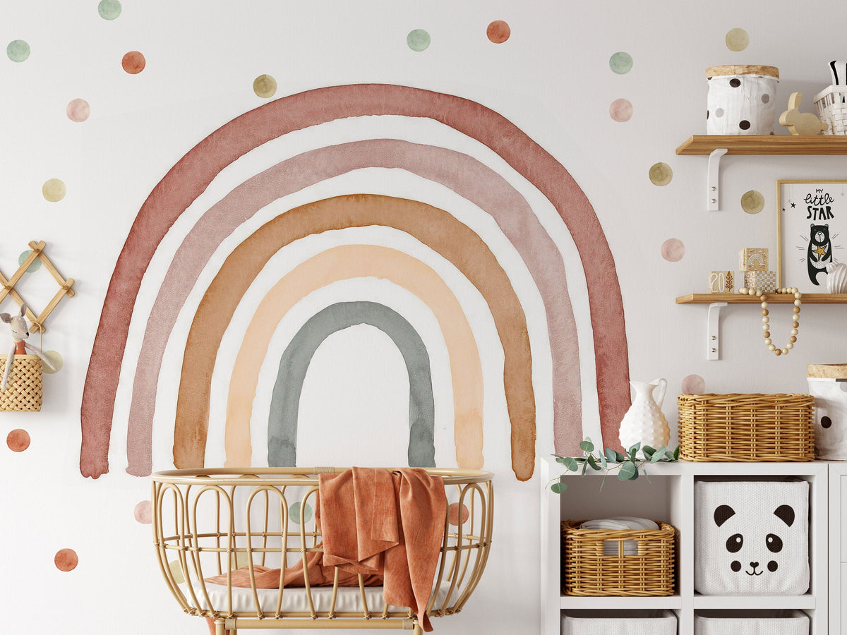 Wall Sticker Rainbow Watercolour Removable and watercolour boho dots, Kids room decor, Kids place, Rainbows, Rainbow decor