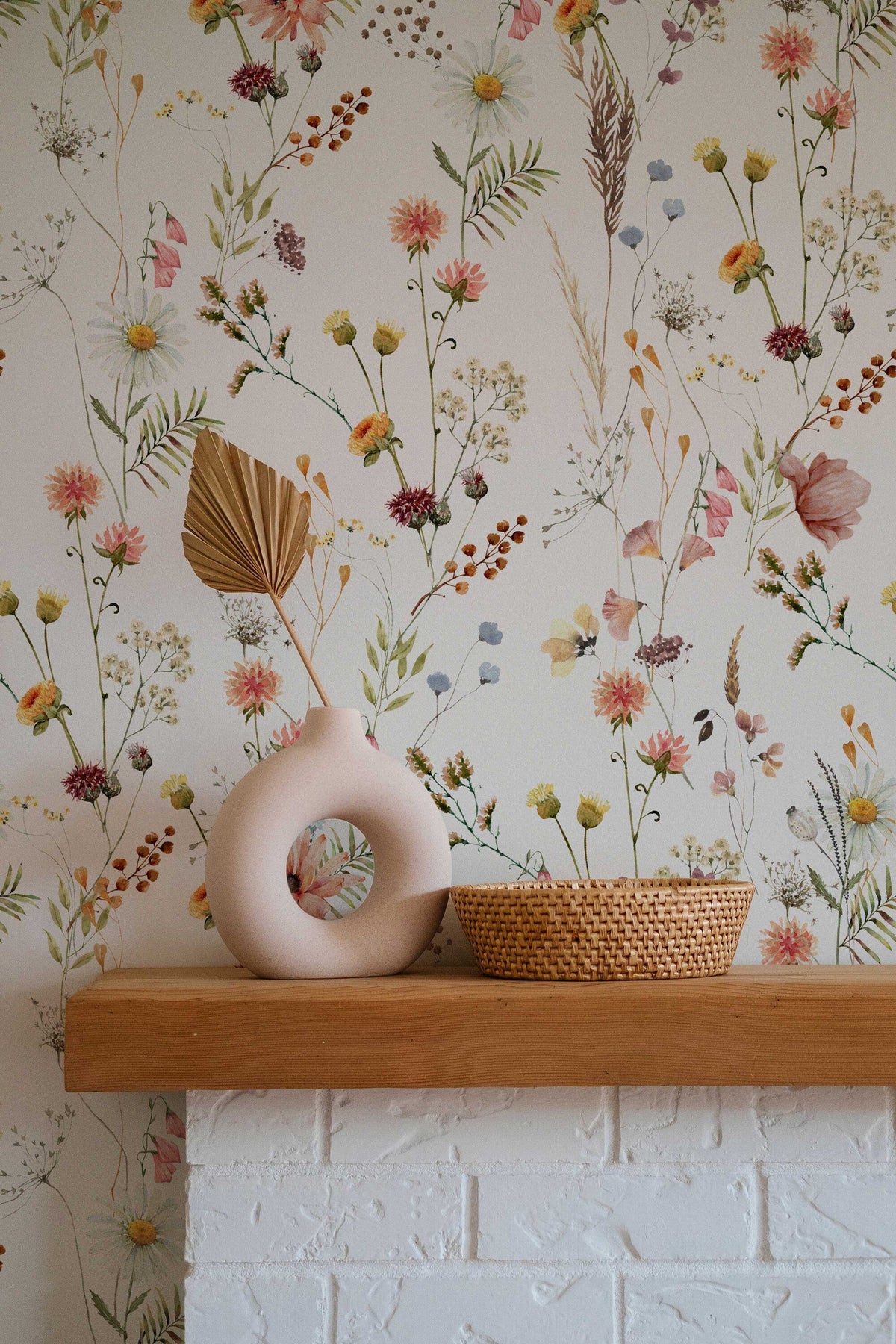 Watercolour Wild Flower Wallpaper | Soft Botanical Field Floral Wall Mural | Little Florals with Grass Wallpaper | Peel and Stick or Traditional