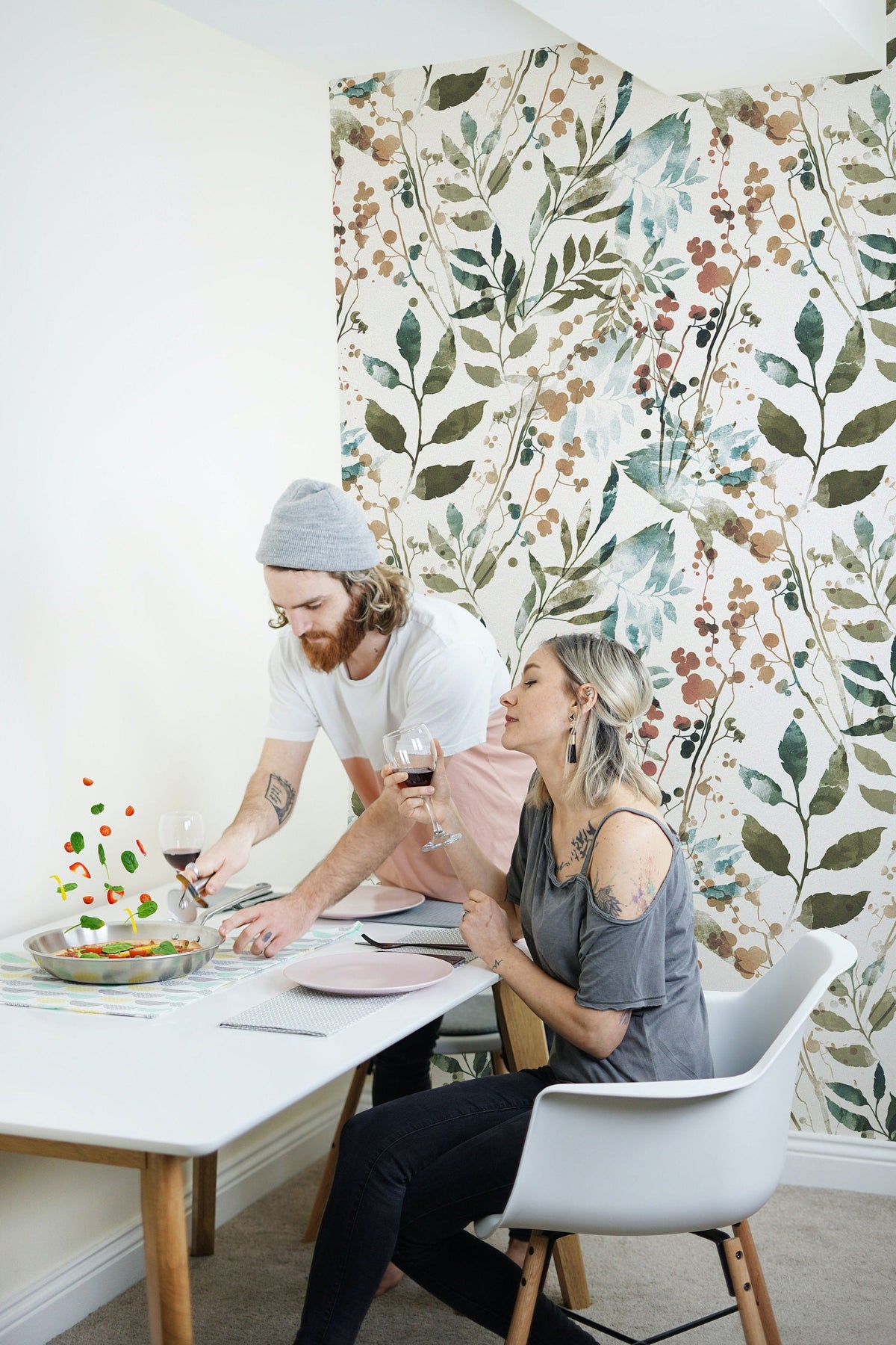 Herb Leaves Watercolour Wallpaper | Peel and Stick or Traditional