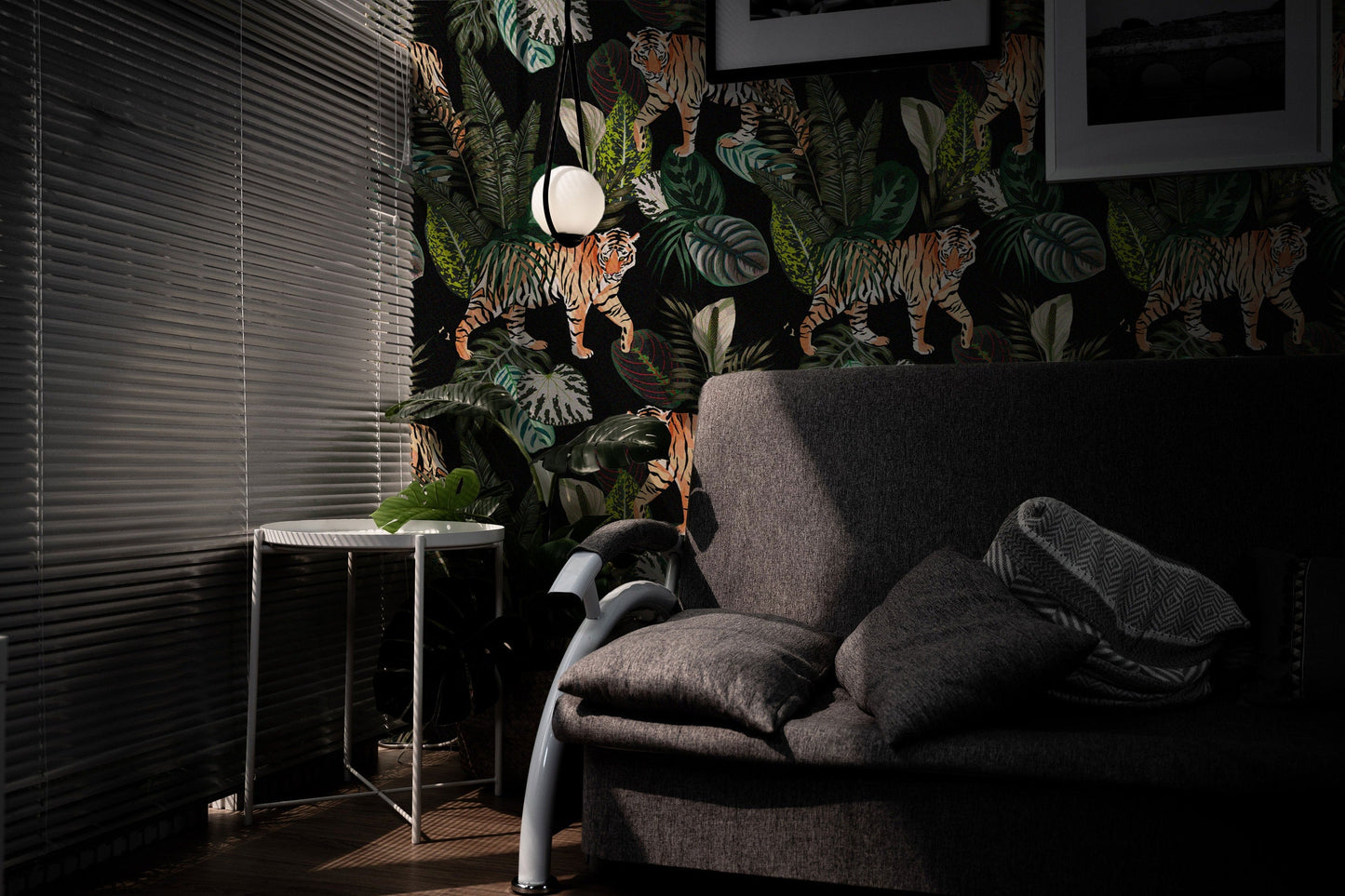 Vintage Botanical Wallpaper Peel and Stick Dark Tropical Plants with Leopard Wall Mural