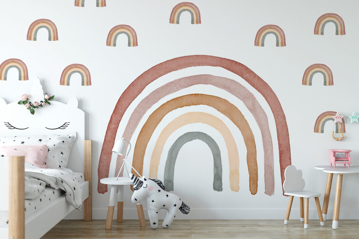 Watercolour Rainbow & Mini Rainbows Wall Decal | Muted Boho | Nursery Decor