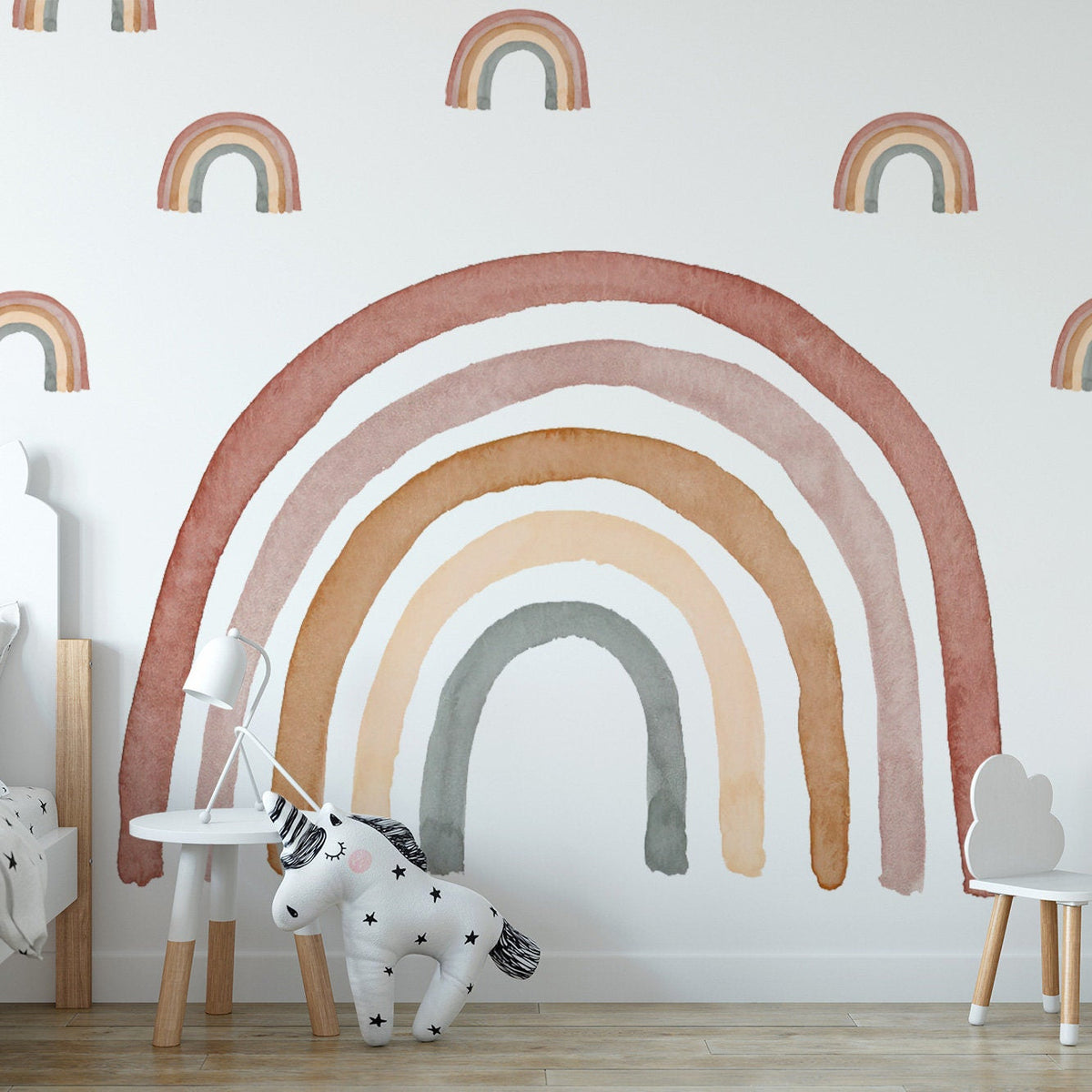 Watercolour Rainbow & Mini Rainbows Wall Decal | Muted Boho | Nursery Decor