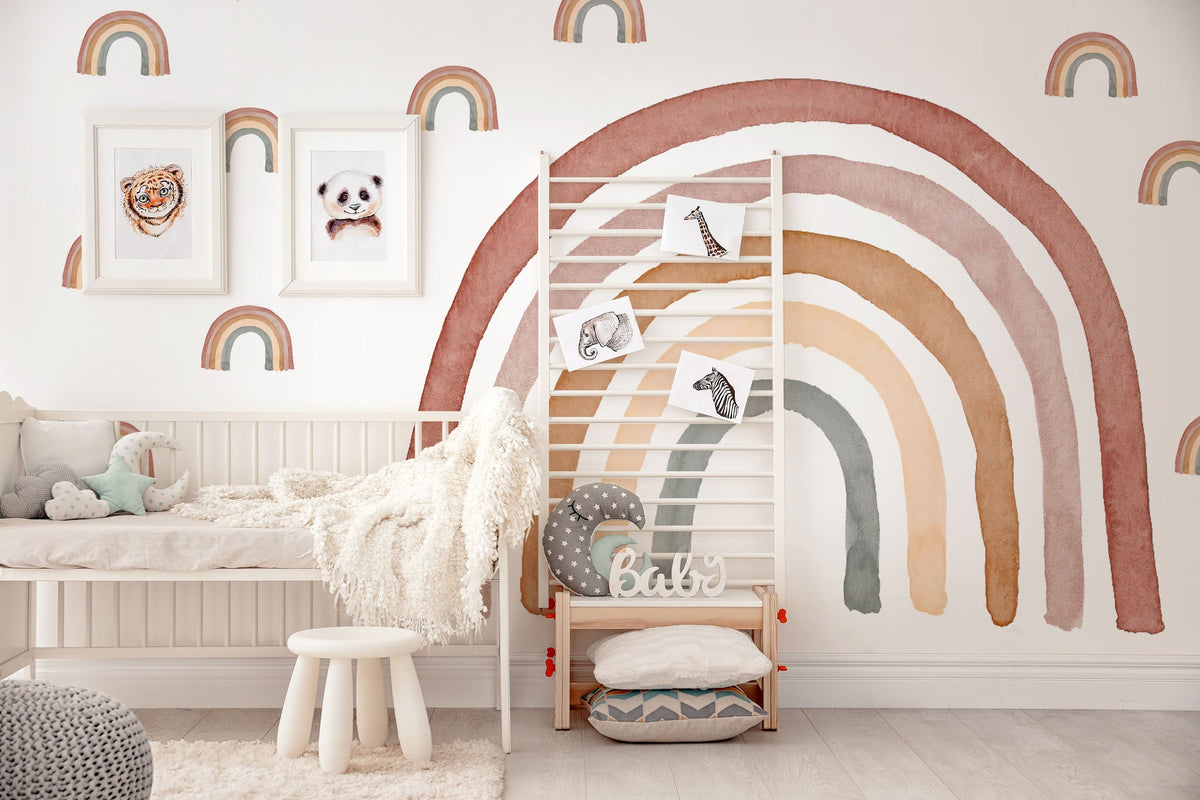 Watercolour Rainbow & Mini Rainbows Wall Decal | Muted Boho | Nursery Decor