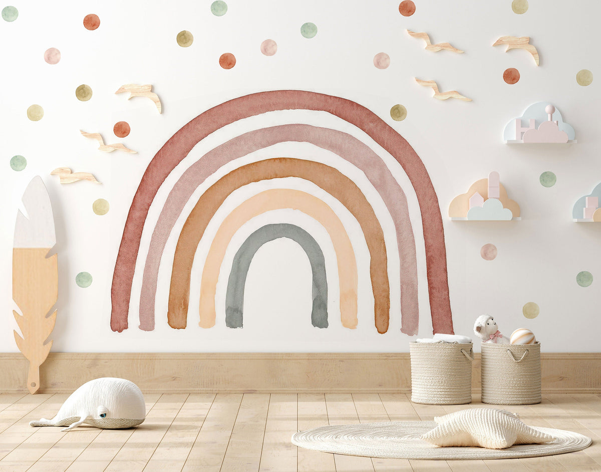 Wall Sticker Rainbow Watercolour Removable and watercolour boho dots, Kids room decor, Kids place, Rainbows, Rainbow decor