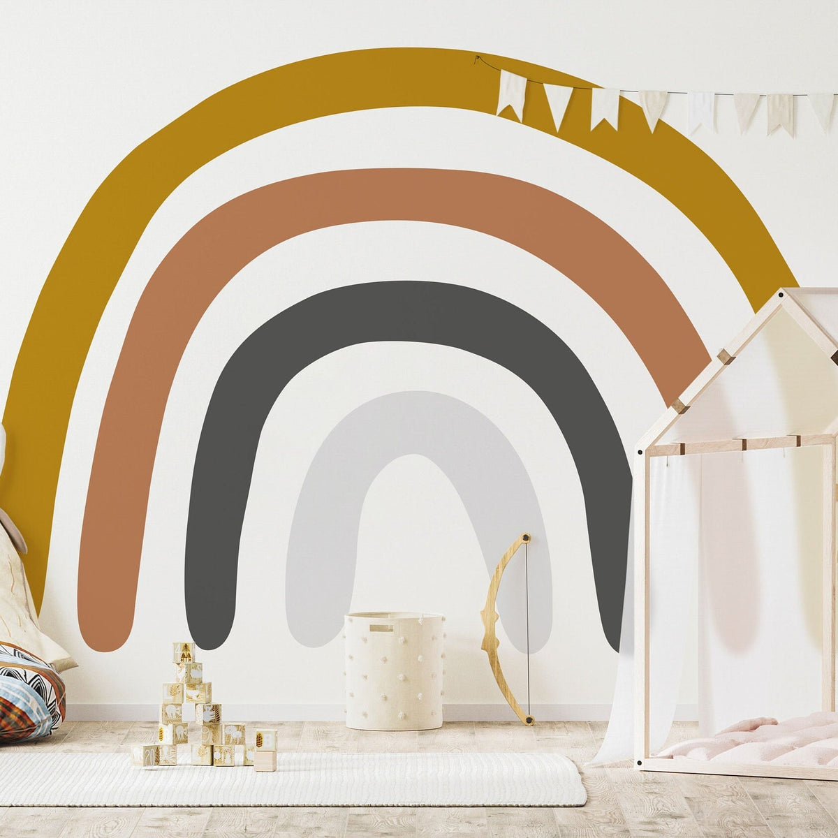 Hand-Drawn Rainbow Wall Decal | Mustard, Terracotta & Charcoal | Kids Room