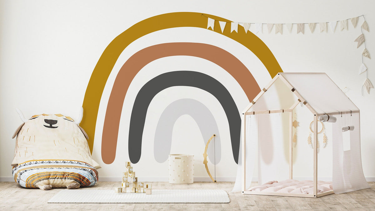 Hand-Drawn Rainbow Wall Decal | Mustard, Terracotta & Charcoal | Kids Room