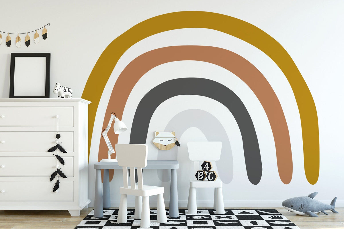 Hand-Drawn Rainbow Wall Decal | Mustard, Terracotta & Charcoal | Kids Room