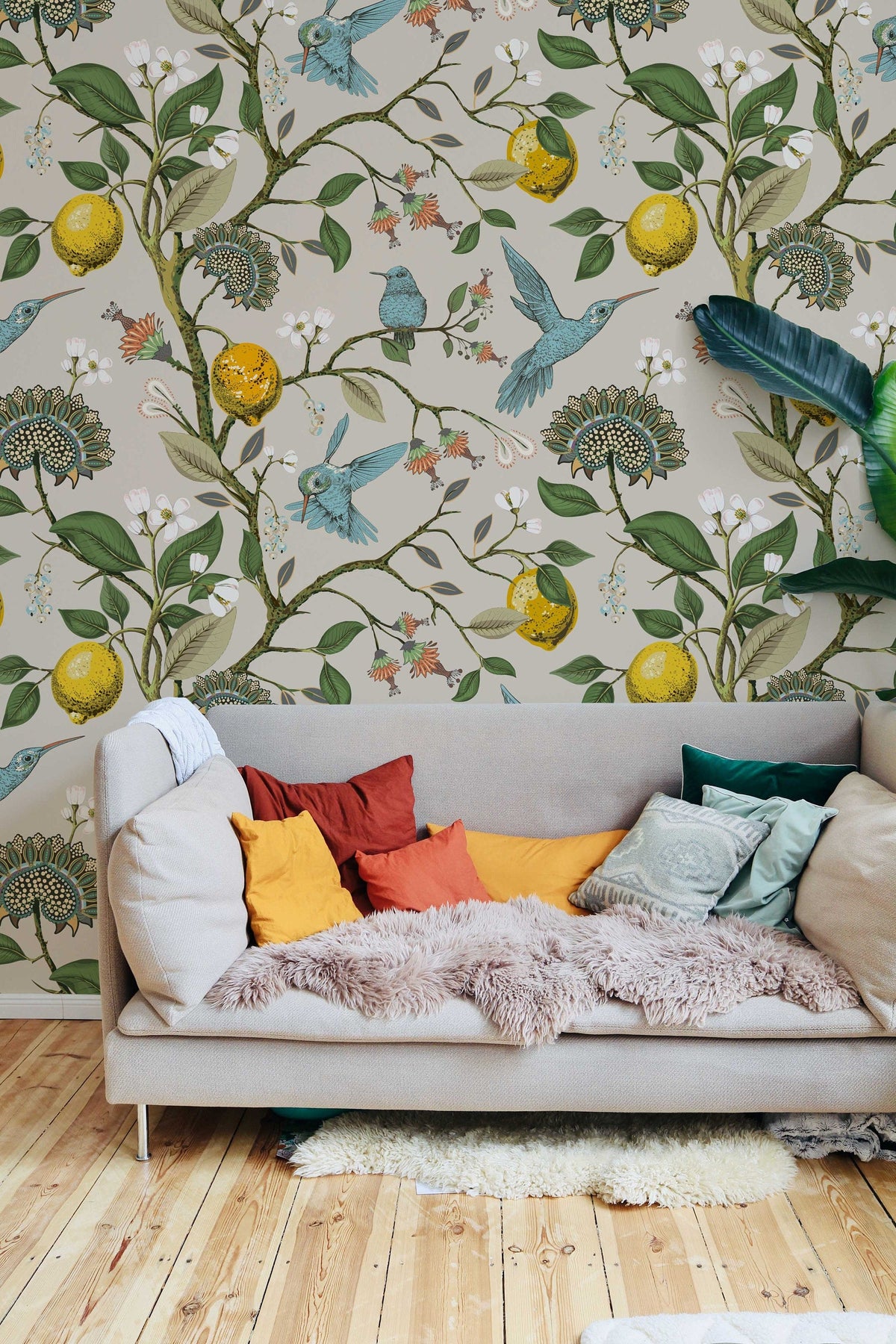 Lemon Grove Hummingbirds Wallpaper for Nursery or Kitchen | Peel and Stick or Traditional