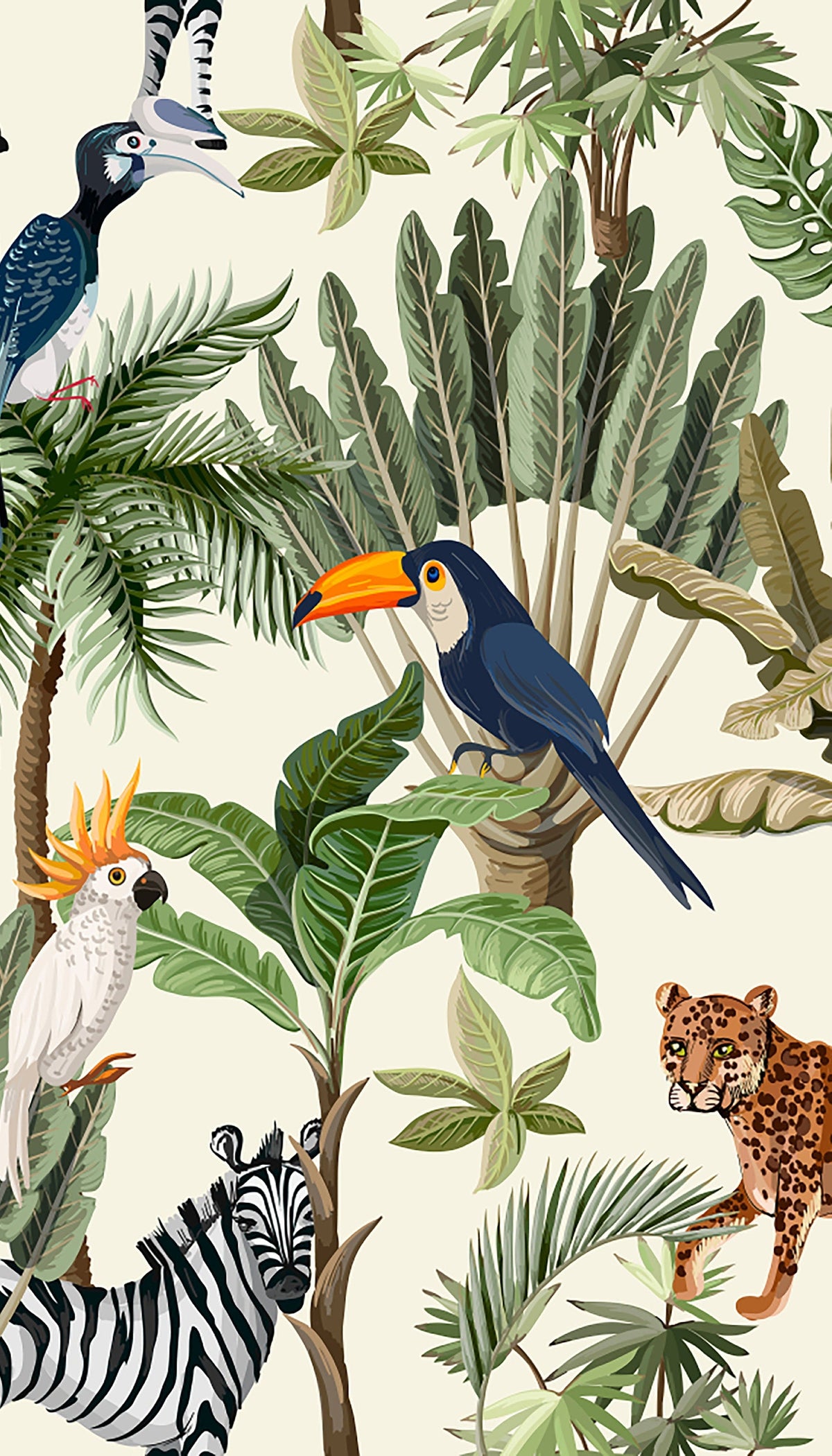 Playful Jungle Animals Watercolour Wallpaper for Nursery and Kids' Room Décor | Peel and Stick or Traditional