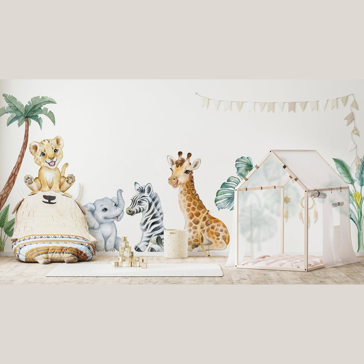 Adorable Safari Wall Decals - Removable Peel and Stick African Animals Stickers for Kids Room