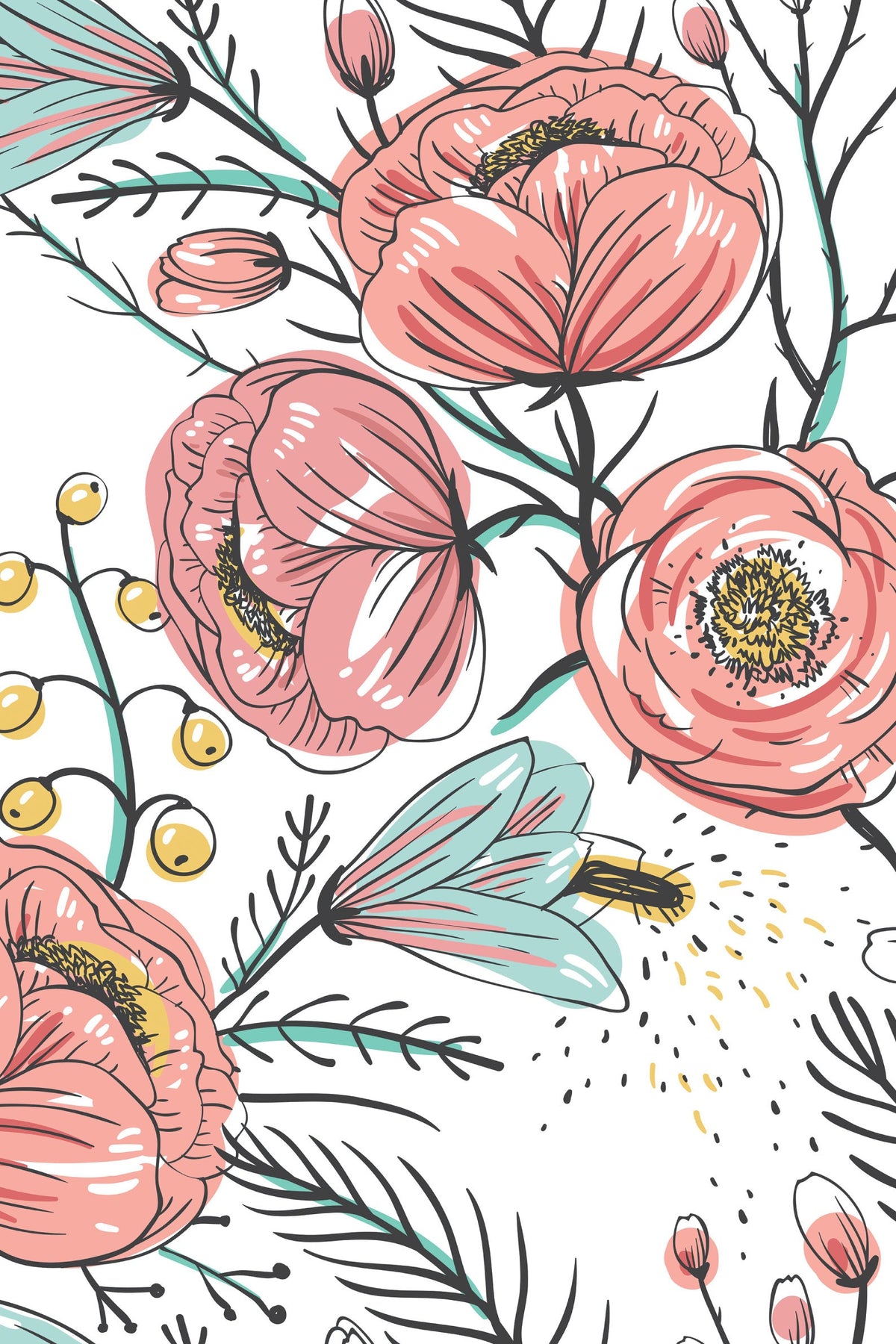 Anemone Fall Wallpaper | Floral Wall Mural | Poppy Flowers Wallpaper | Pink Wall Covering | Peel and Stick or Traditional