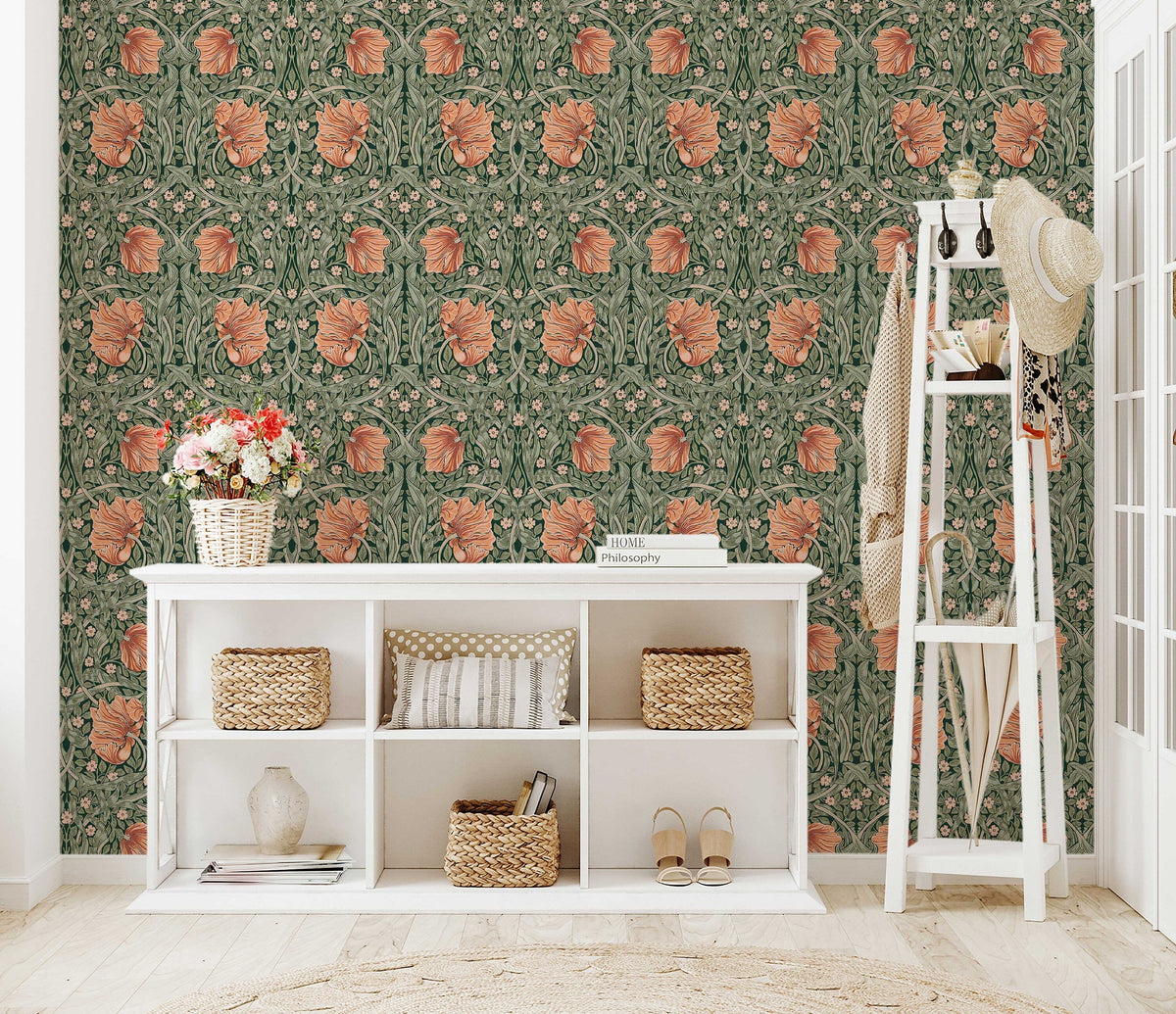 William Morris Pimpernel Pattern Wallpaper | Fabric & Light Canvas Texture Wall Murals | Peel and Stick or Traditional