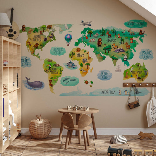 Educational Kids World Map Wall Decal for Nursery