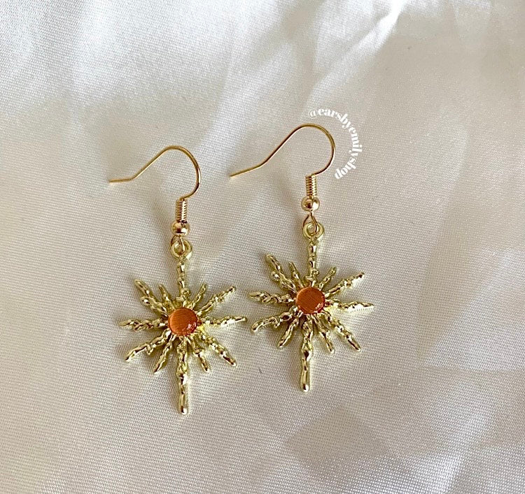 Orange or green gold sun dangle earrings
