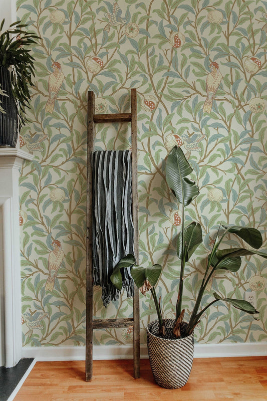 Vintage Birds in Trees William Morris Wallpaper | Self-Adhesive | Pasted | Mural | Feature Wall Decoration