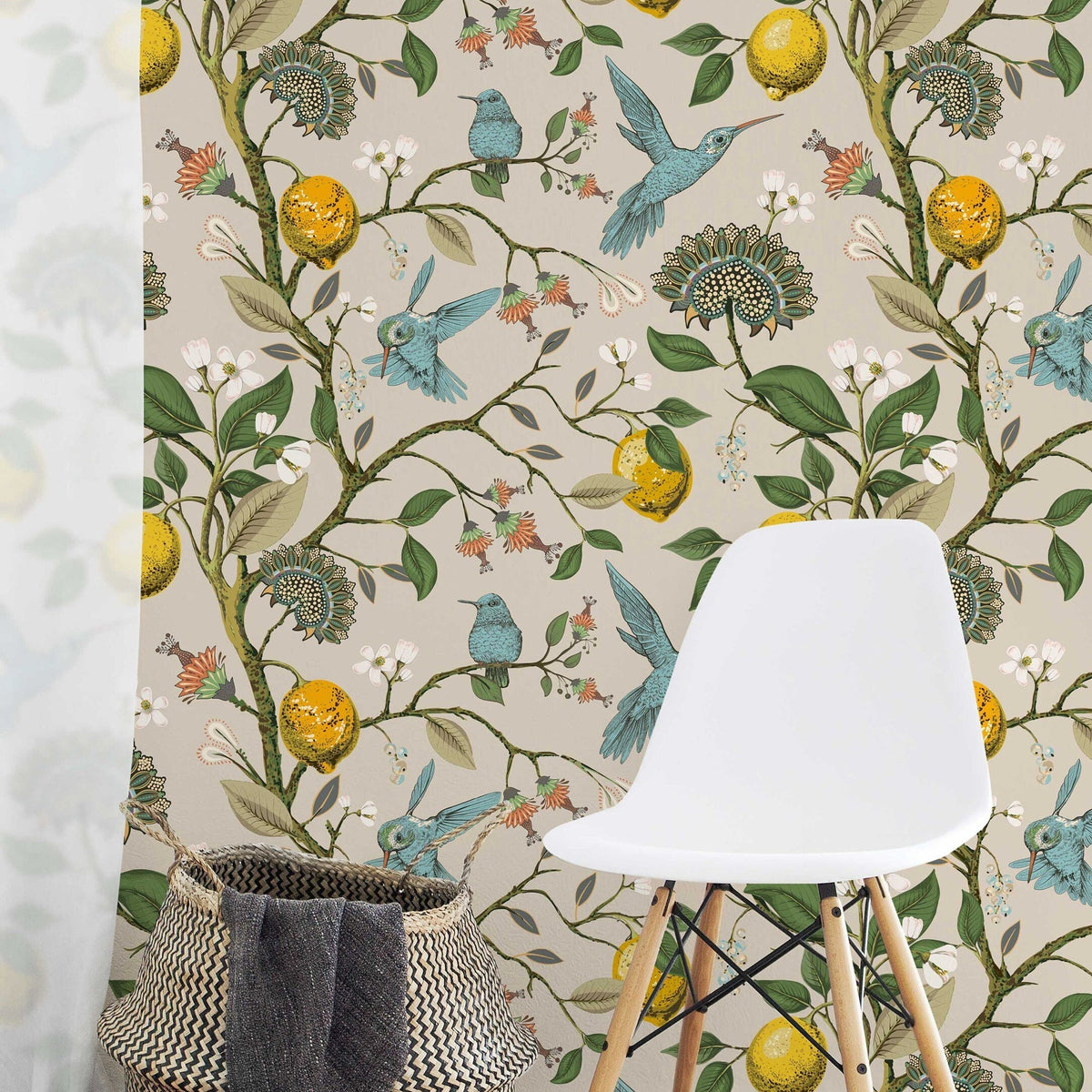 Lemon Grove Hummingbirds Wallpaper for Nursery or Kitchen | Peel and Stick or Traditional