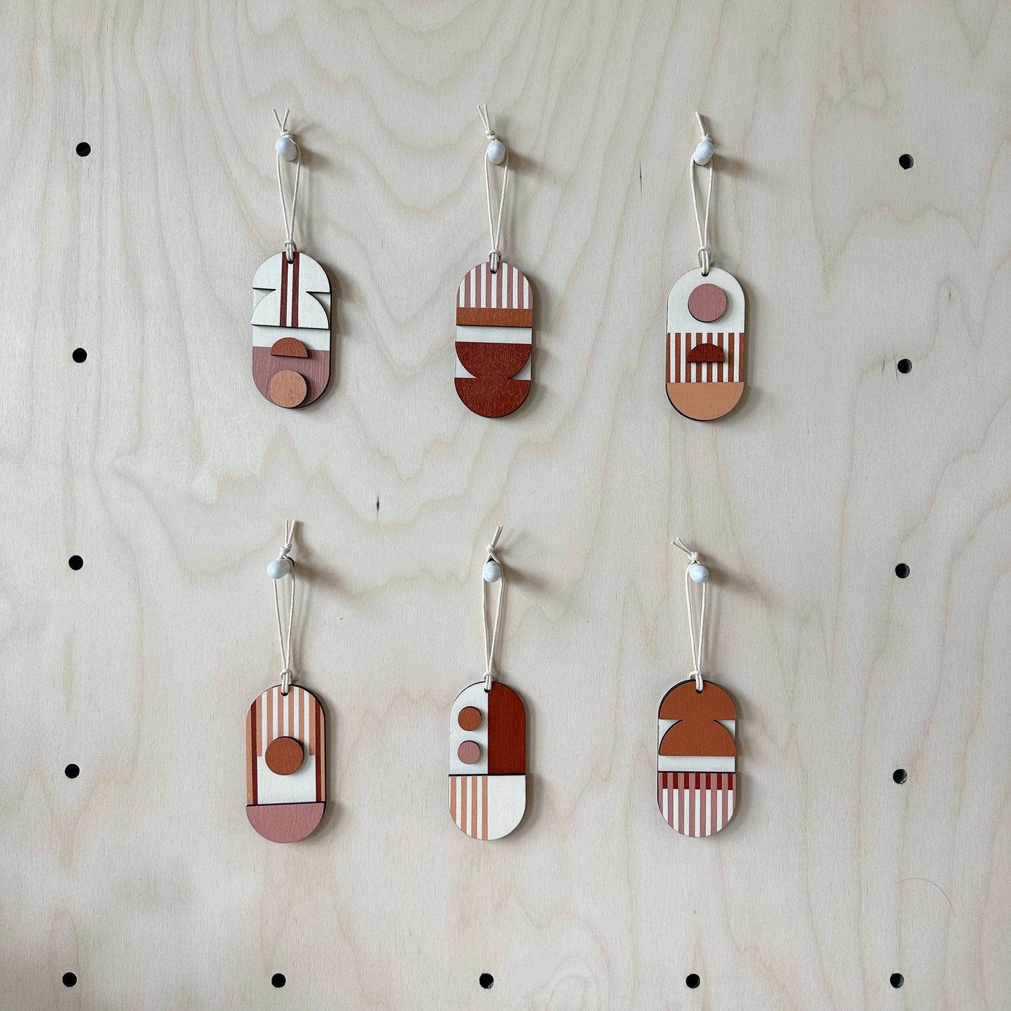 Warm Tones Small Geometric Wall Hanging - Mini Mid-Century Wall Art - Little Wooden Decoration - Contemporary Wall Decor