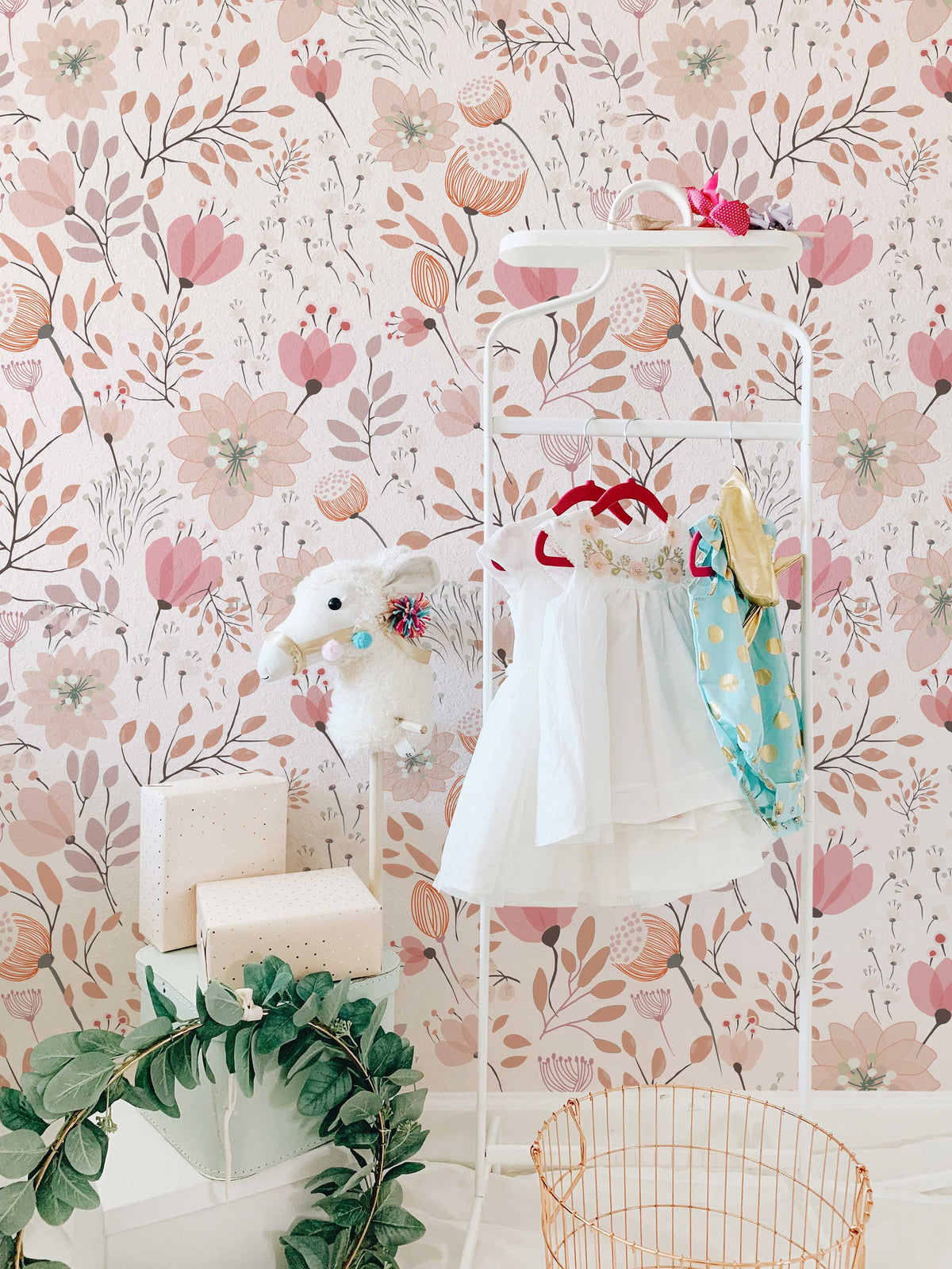 Nursery Floral Wallpaper | Kids Soft Garden Flowers Wall Mural | Peel and Stick or Traditional