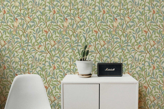 Vintage Birds in Trees William Morris Wallpaper | Self-Adhesive | Pasted | Mural | Feature Wall Decoration