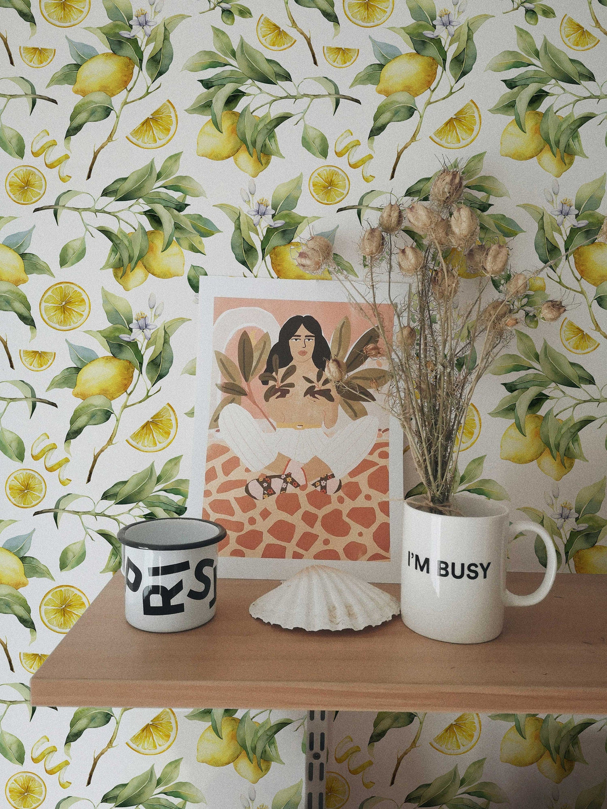 Lemon Branches Wallpaper | Watercolour Lemons and Blossom | Kitchen Wallpaper | Peel and Stick or Traditional