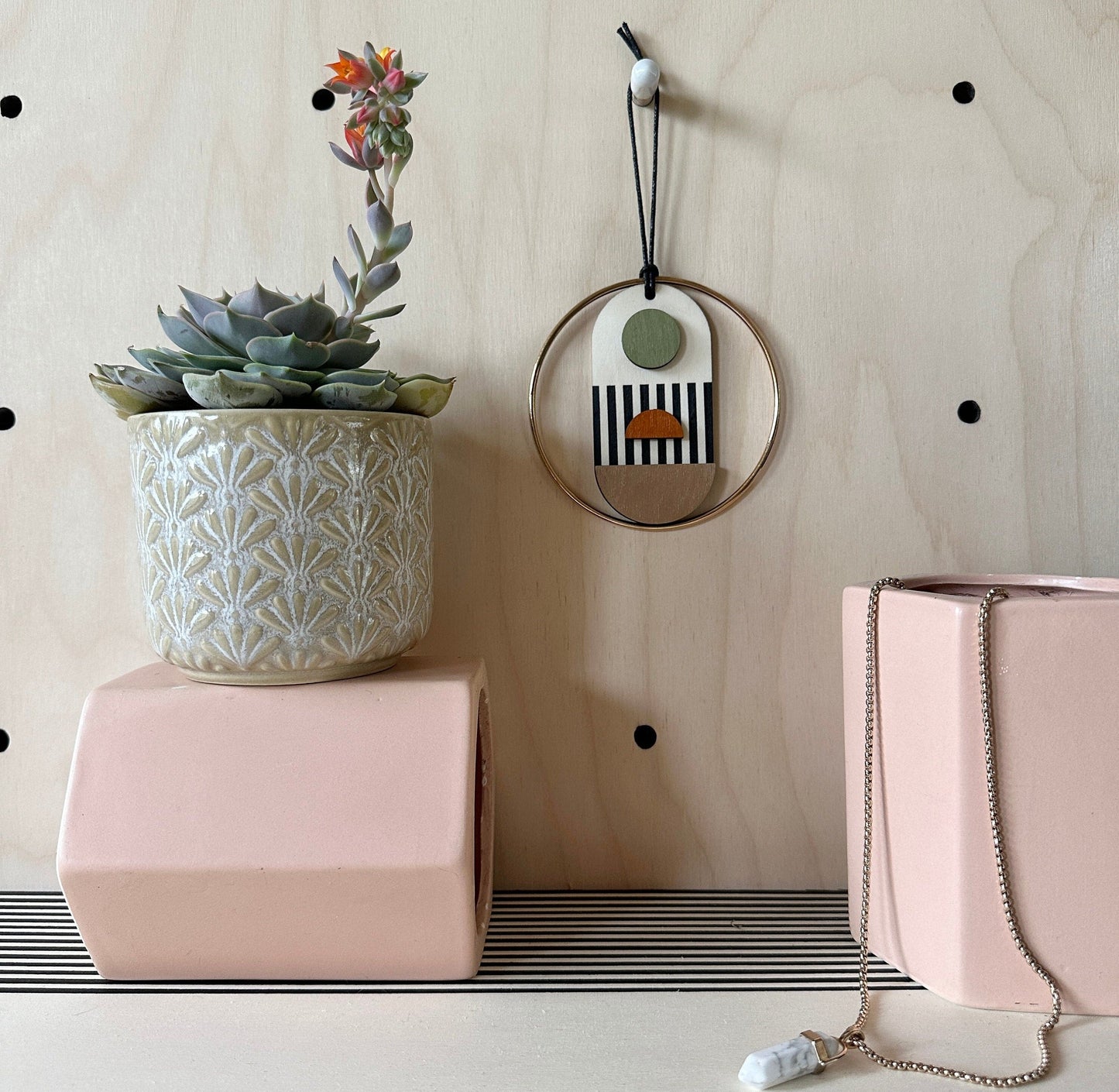 Original Small Geometric Wall Hanging - Mini Mid-Century Wall Art - Little Wooden Decoration - Contemporary Wall Decor