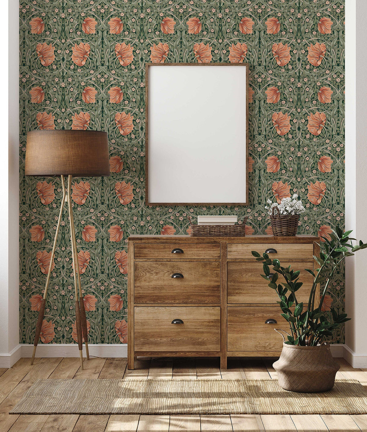 William Morris Pimpernel Pattern Wallpaper | Fabric & Light Canvas Texture Wall Murals | Peel and Stick or Traditional
