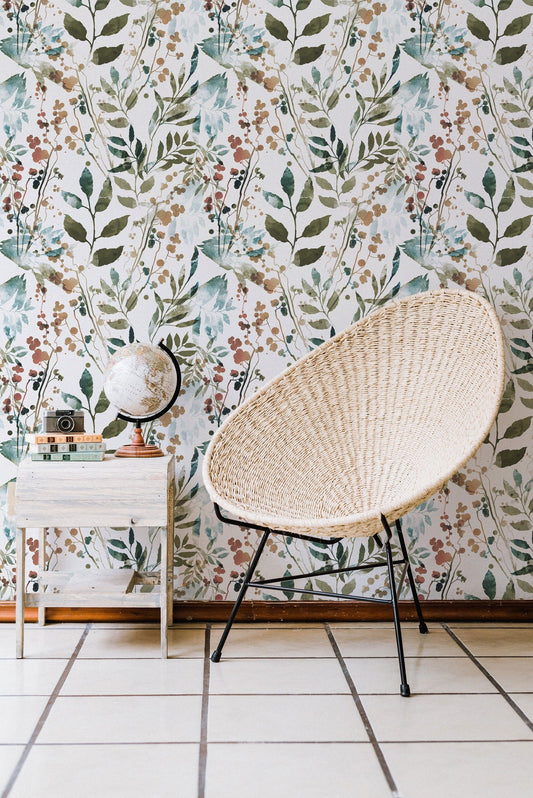 Herb Leaves Watercolour Wallpaper | Peel and Stick or Traditional