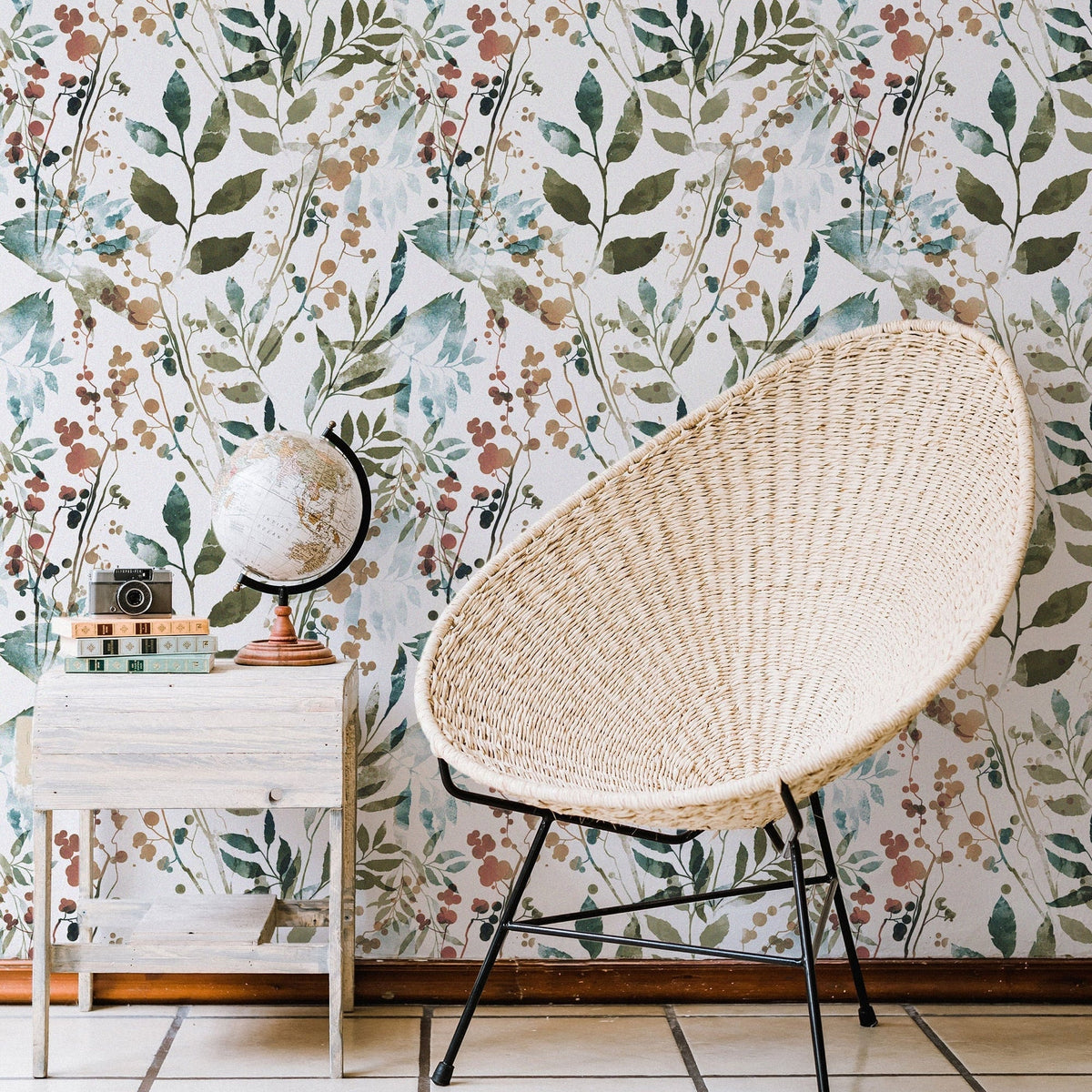 Herb Leaves Watercolour Wallpaper | Peel and Stick or Traditional