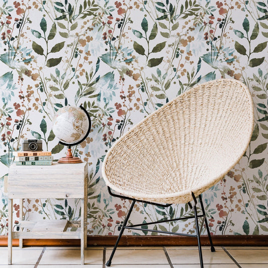 Herb Leaves Watercolour Wallpaper | Peel and Stick or Traditional