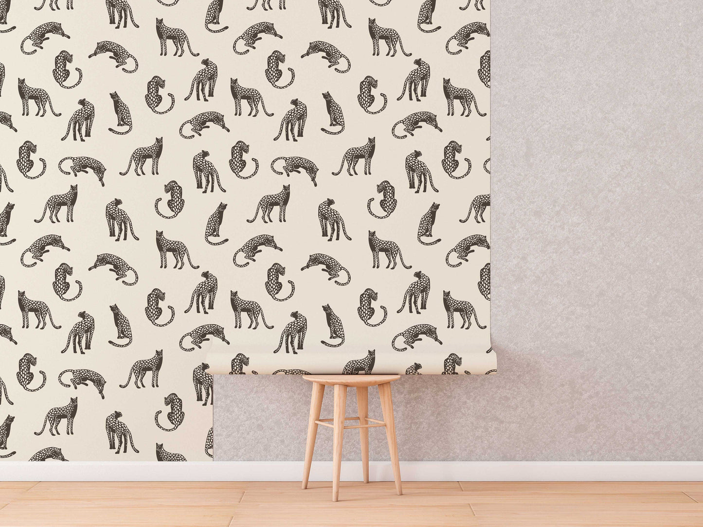 Leopards on Light Cream Background Removable Wallpaper | Self-Adhesive Fabric | Peel & Stick | Tropical Animal Wall Covering