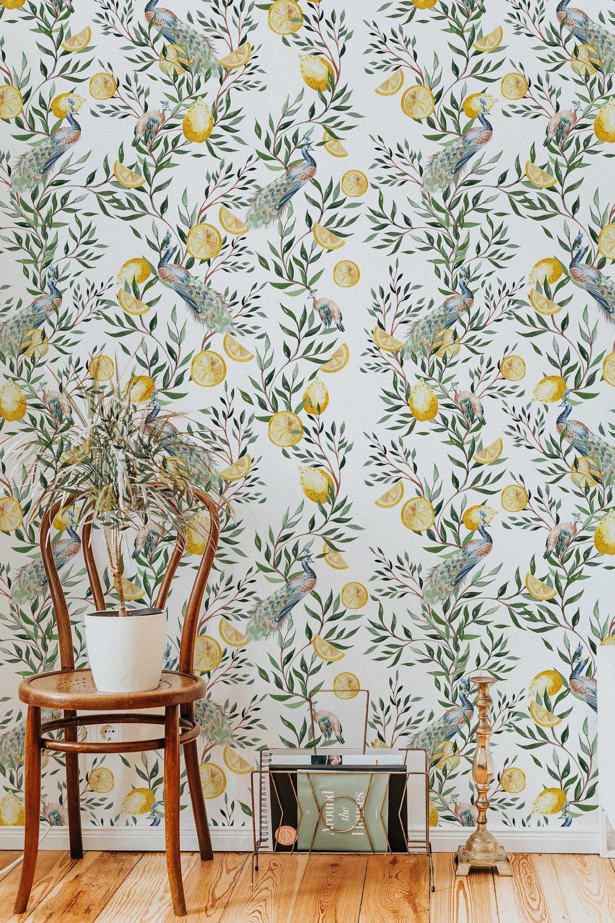 Chinoiserie Wallpaper | Watercolour Peacock with Tree Wall Mural | Floral Wallpaper | Peel and Stick or Traditional