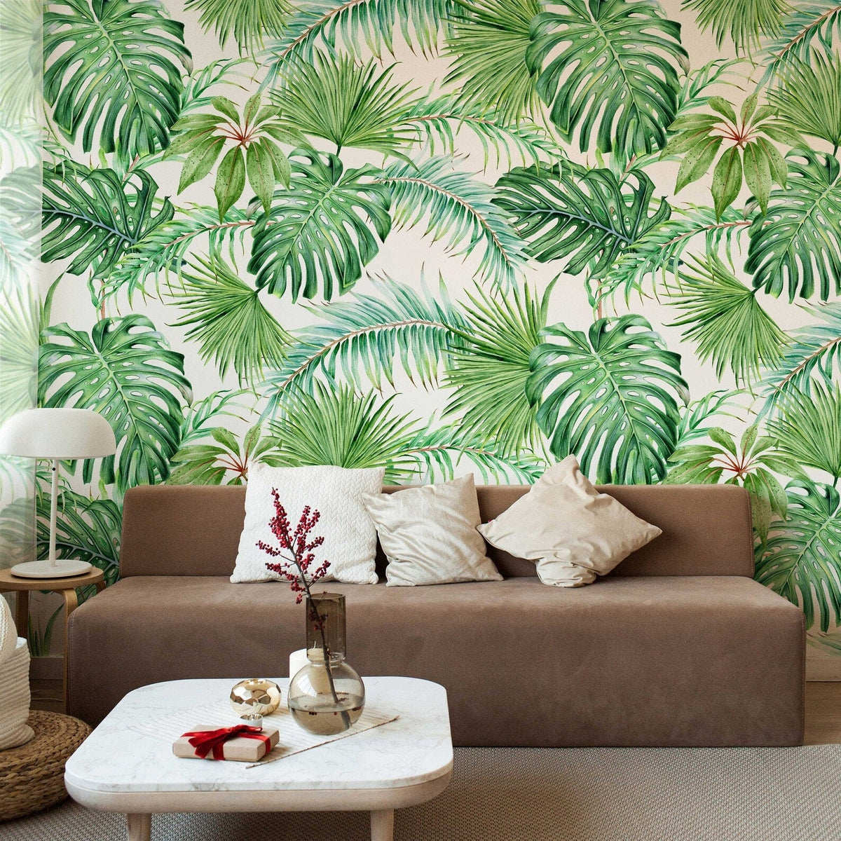Tropical Leaves Wallpaper | Monstera Palms Mural | Eco Friendly Wall Decor | Peel and Stick or Traditional