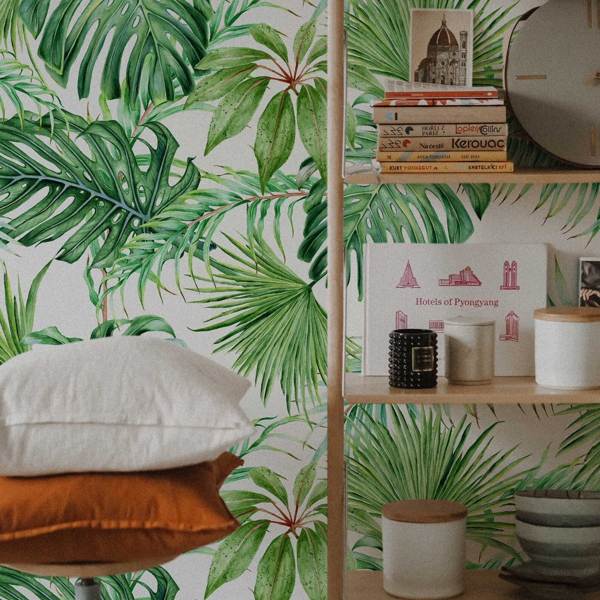 Tropical Leaves Wallpaper | Monstera Palms Mural | Eco Friendly Wall Decor | Peel and Stick or Traditional
