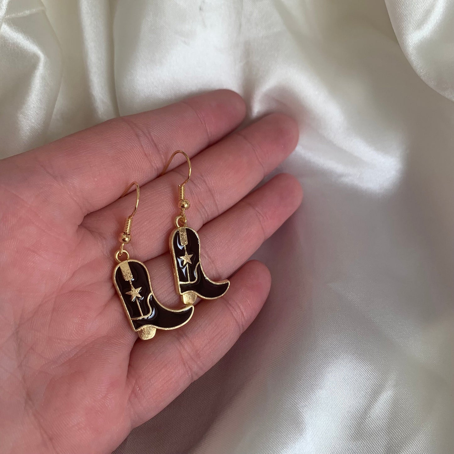 Black and gold western cowboy boot earrings