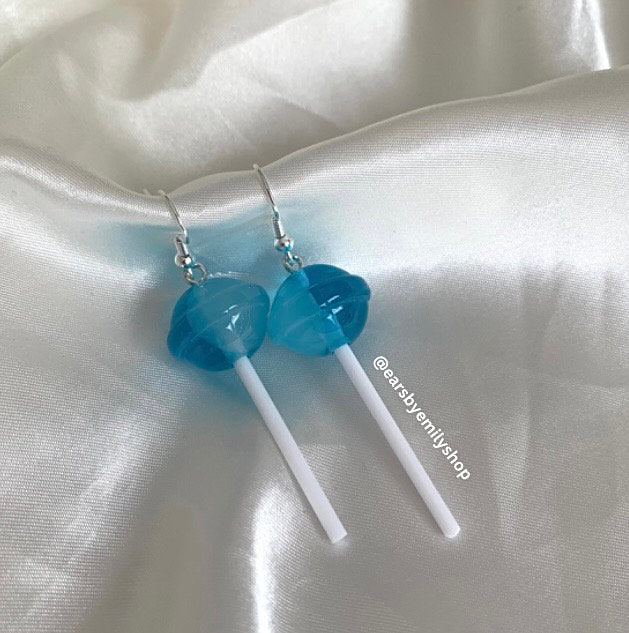 Blue or red lollipop silver dangle earrings