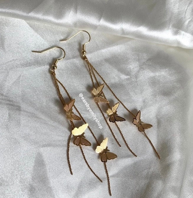 18k gold or silver plated butterfly chain trio earrings