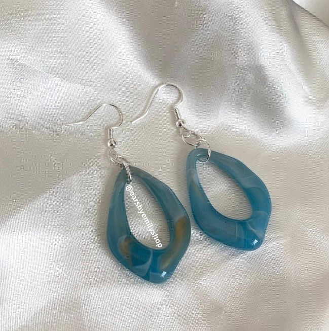 Blue or green abstract silver earrings