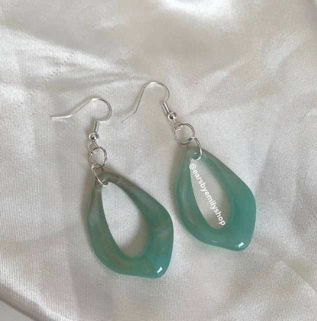 Blue or green abstract silver earrings