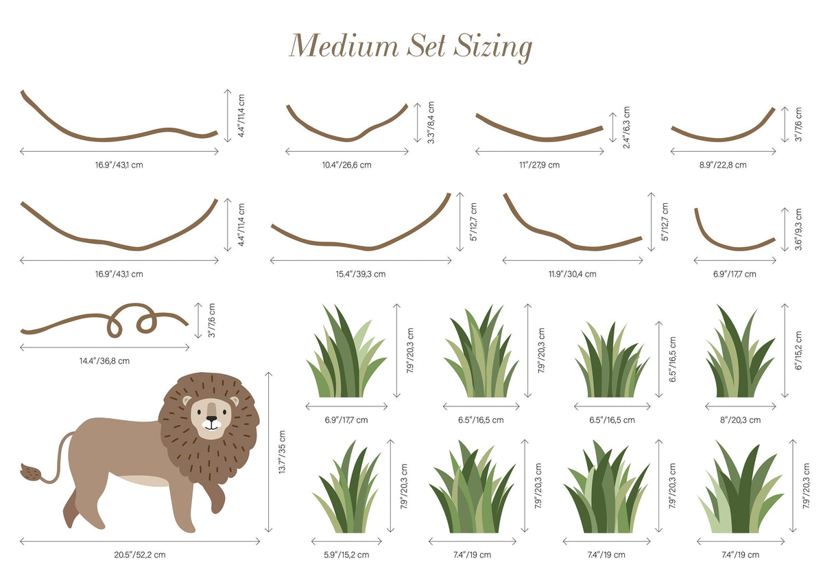 Large Safari Animals & Monkeys Wall Decals | Side-View Style | Jungle Nursery