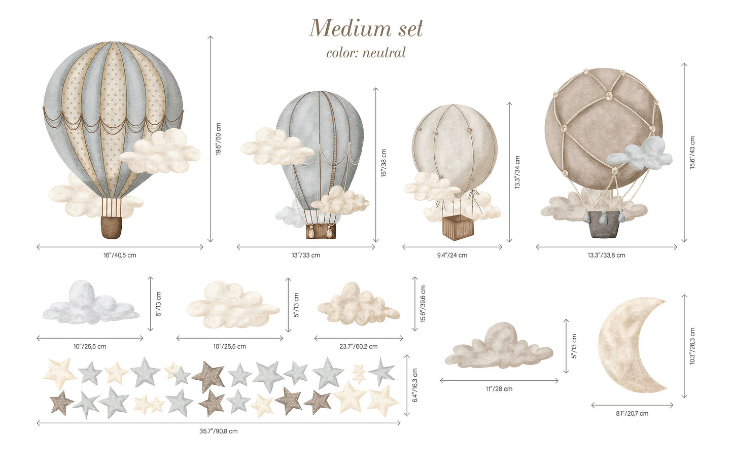 Dreamy Hot Air Balloons and Stars Wall Sticker for Nursery and Kids' Room