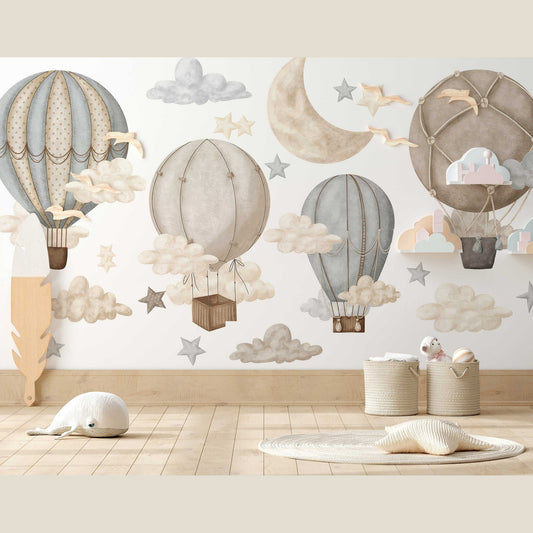Dreamy Hot Air Balloons and Stars Wall Sticker for Nursery and Kids' Room