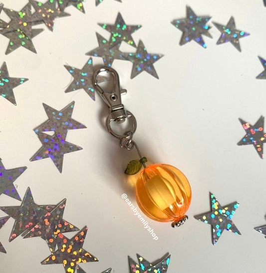 Large orange fruit or fall autumn pumpkin key ring/ keyring/ key chain