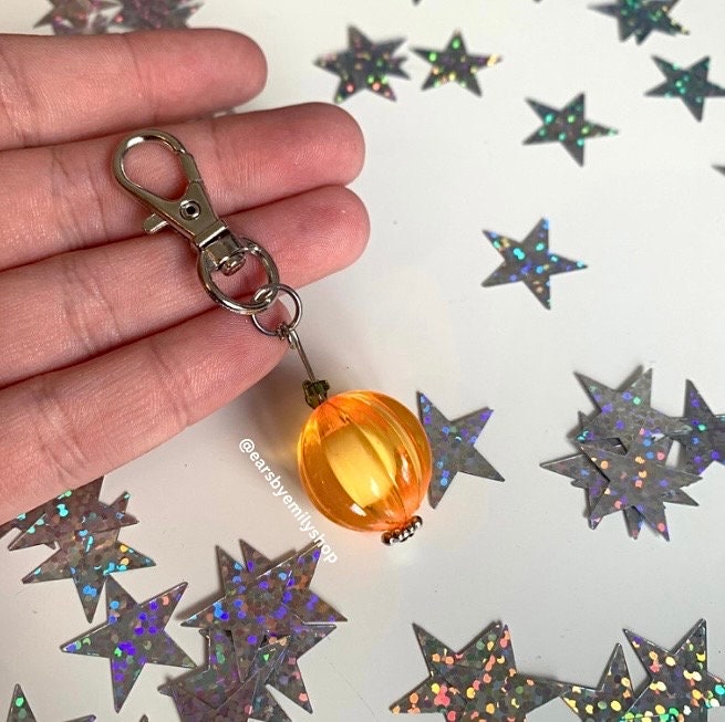 Large orange fruit or fall autumn pumpkin key ring/ keyring/ key chain