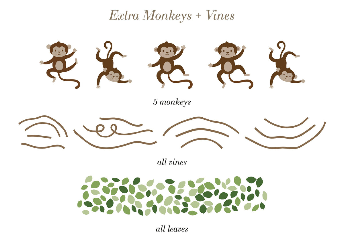 Large Safari Animals & Monkeys Wall Decals | Side-View Style | Jungle Nursery