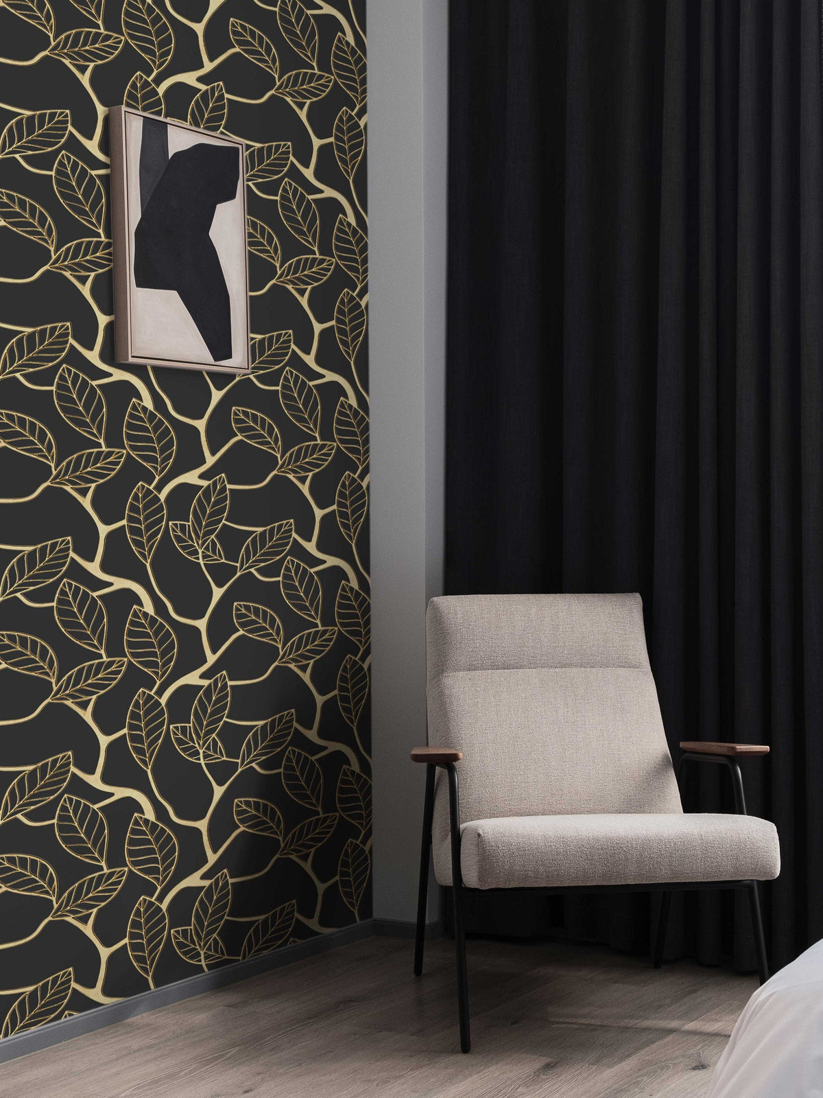 3D Gold Leaf Wallpaper | Art Deco Wall Mural | Dark Art Deco Wall Decor | Peel and Stick or Traditional